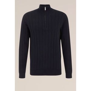 WE Fashion - Heren trui met rits - Regular fit - Donkerblauw - Katoen - Maat: XXL