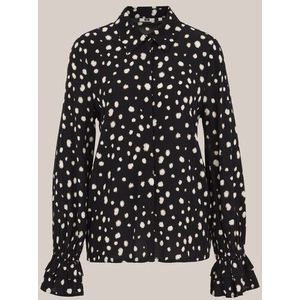 WE Fashion - Dames blouse met print - Regular fit - Zwart - Viscose - Maat: XS