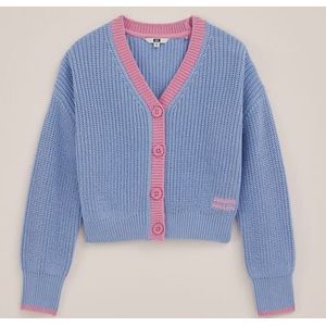 WE Fashion - Meisjes cardigan van katoenmix met colourblock en embroidery - Regular fit - Paars - Katoen - Maat: 98/104