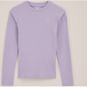 WE Fashion - Meisjes T-shirt van ribstof - Regular fit - Lavendel - Katoen - Maat: 98/104