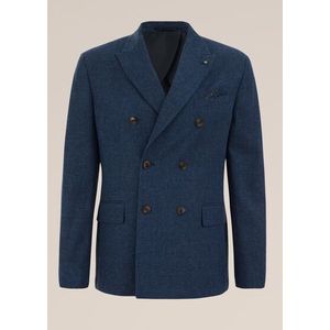 WE Fashion - Heren double breasted blazer van linnenmix - Slim Fit - Donkerblauw -  Maat: 52