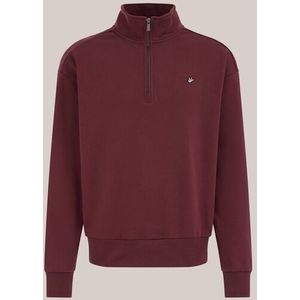 WE Fashion - Heren regular fit trui met rits - Regular fit - Donkerrood - Katoen - Maat: XS