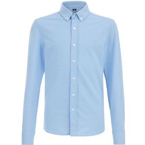 WE Fashion - Jongens overhemd van piquéjersey - Regular fit - Grijsblauw - Katoen - Maat: 158/164