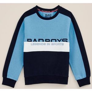 Bad Boys - Jongens trui met colourblock - Relaxed Fit - Blauw - Katoen - Maat: 98/104