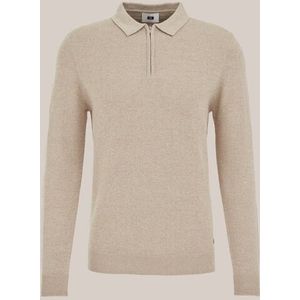 WE Fashion - Heren regular fit polo met rits - Regular fit - Beige - Katoen - Maat: XS