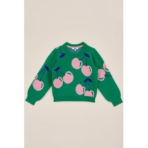WE Fashion -  Meisje trui met dessin - Regular fit - Groen - Ecovero viscose - Maat: 110/116