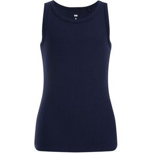 WE Fashion - Meisjes singlet van ribstof - Slim Fit - Marineblauw - Katoen - Maat: 134/140