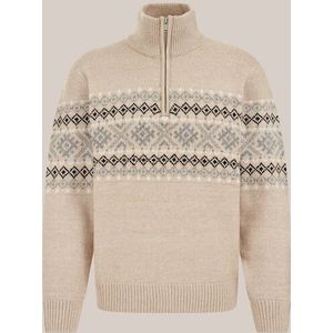 WE Fashion - Heren slim fit gebreide trui met print - Regular fit - Beige -  Maat: S