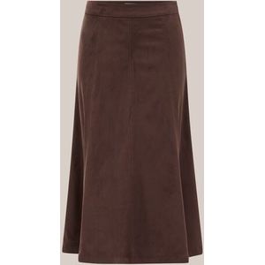 WE Fashion - Dames midi-rok met suèdelook - High waist - Donkerbruin -  Maat: XS