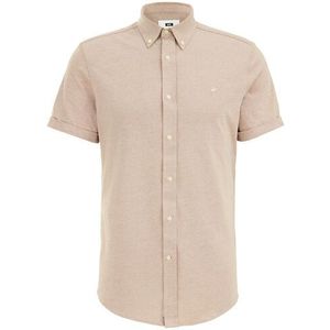 WE Fashion - Heren Tall fit overhemd van piquéjersey met stretch - Slim/Tall fit - Beige - Katoen - Maat: M