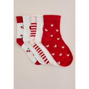 WE Fashion - Meisjes 5-pack sokken - Regular fit - Wit - Katoen - Maat: 31/34