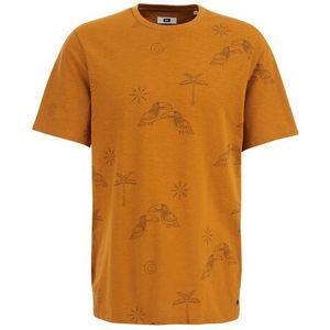 WE Fashion - Heren T-shirt met dessin - Regular fit - Mosterdgeel - Katoen - Maat: L