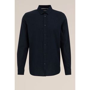 Fundamentals - Heren easy care overhemd van linnenmix - Regular fit - Donkerblauw - Linnen - Maat: XS