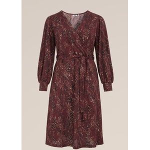 WE Fashion - Dames Midi jurk met print - Curve - Regular fit - Bordeauxrood -  Plus Size Maat: 46