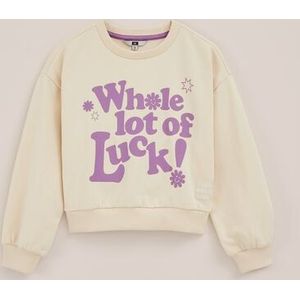 WE Fashion - Meisjes sweater met print - Oversized - Beige - Katoen - Maat: 98/104
