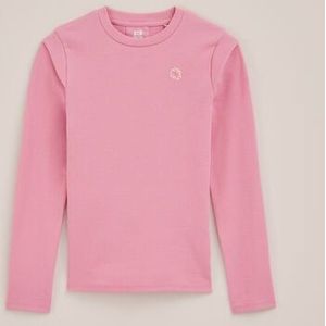 WE Fashion - Meisjes T-shirt van ribstof - Regular fit - Lichtroze - Katoen - Maat: 98/104