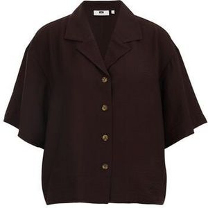 WE Studio - Dames blouse met zijdelook - Regular fit - Donkerbruin - Viscose - Maat: L