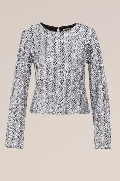 WE Fashion - Dames pailletten top - Regular fit - Zilver -  Maat: M