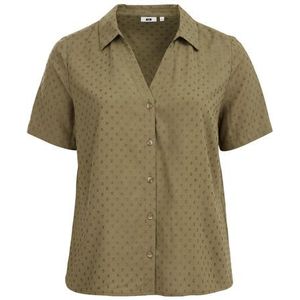 WE Fashion - Dames blouse met structuur - Regular fit - Olijfgroen - Viscose - Maat: 48