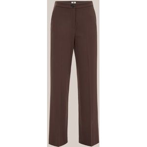 WE Fashion - Dames wide leg jersey pantalon met stretch - Regular fit - Donkerbruin - Viscose - Maat: 32