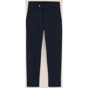 WE Fashion - Jongens pantalon met structuur - Regular fit - Marineblauw - Katoen - Maat: 110