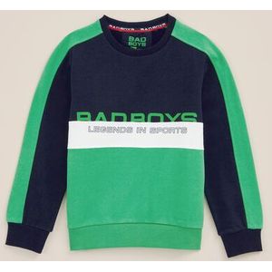 Bad Boys - Jongens trui met colourblock - Relaxed Fit - Groen - Katoen - Maat: 170/176