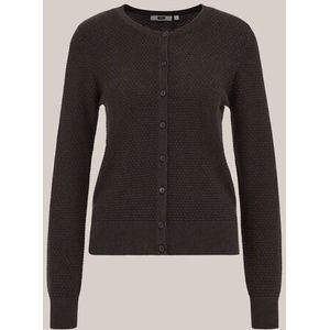 WE Fashion - Dames gebreid vest met structuur - Regular fit - Donkerbruin - Biologisch katoen - Maat: XS