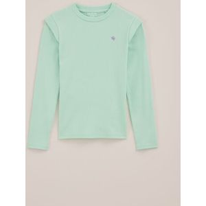 WE Fashion - Meisjes T-shirt van ribstof - Regular fit - Mintgroen - Katoen - Maat: 98/104