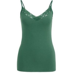 WE Fashion - Dames singlet met kant - Groenblauw - Katoen - Maat: L