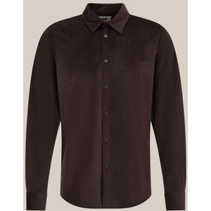 WE Fashion - Heren Velvet overhemd - Regular fit - Donkerbruin -  Maat: XS