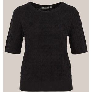 WE Fashion - Dames gebreide trui met structuur - Regular fit - Zwart - Biologisch katoen - Maat: XS