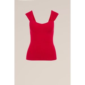 WE Fashion - Dames gebreide top - Regular fit - Felrood - Ecovero viscose - Maat: L