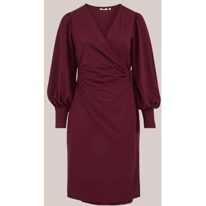 WE Fashion - Dames midi jersey jurk met overslag - Curve - Regular fit - Donkerrood - LENZING™ ECOVERO™ viscose - Plus Size Maat: 44