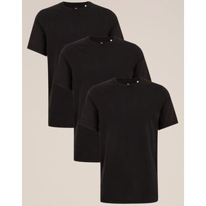 WE Fashion - Heren Regular fit t-shirt van 100% katoen, 3-pack - Regular fit - Zwart - Katoen - Maat: XS