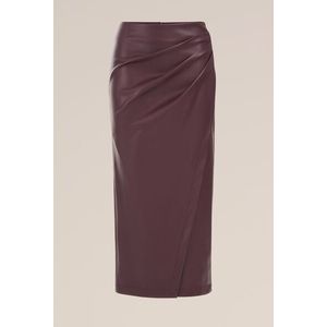 WE Fashion - Dames Midi-rok van imitatieleer - Regular fit - Aubergine -  Maat: S
