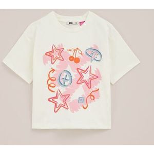 WE Fashion -  MeisjeDjamila x Tina T-shirt met opdruk - Oversized - Wit - Katoen - Maat: 122/128