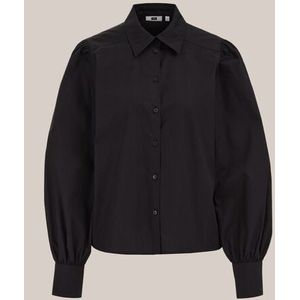 WE Fashion - Dames blouse met ballonmouwen - Regular fit - Zwart - Katoen - Maat: XS