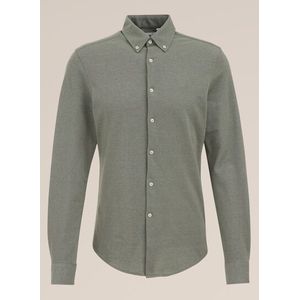 WE Fashion - Heren tall fit overhemd van piquéjersey - Slim/Tall fit - Zeegroen - Katoen - Maat: L