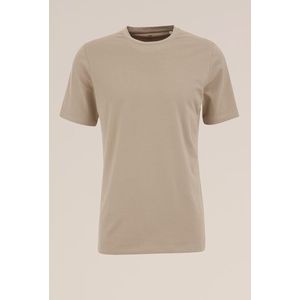 WE Fashion - Heren T-shirt - Slim Fit - Beige - Katoen - Maat: S