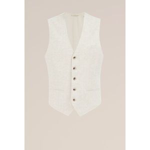 WE Fashion - Heren Gilet van linnenmix met visgraatpatroon - Slim Fit - Beige - Linnen - Maat: 56
