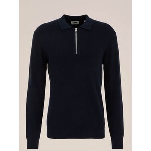 WE Fashion - Heren Trui met rits - Regular fit - Donkerblauw - Katoen - Maat: XXL