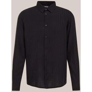 WE Fashion - Heren blouse met glittergaren - Regular fit - Zwart - Katoen - Maat: XS