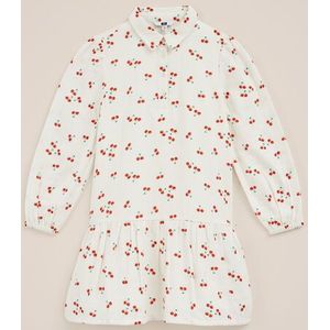 WE Fashion - Meisjes jurk met dessin - Regular fit - Gebroken wit - Katoen - Maat: 98/104