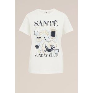 WE Fashion - Dames T-shirt met dessin - Regular fit - Wit -  Maat: XS