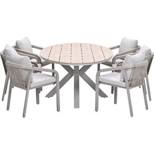 Garden Impressions Tarera tuinset 7-delig dakar sand - Tulli tuintafel 220x115 cm - light teak vironwood