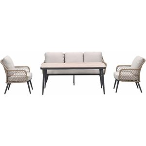 Allasio - Lounge-Dining Sofa Set - 4-Delig - Carbon Black - Rope Natural - Desert Sand - Vironwood