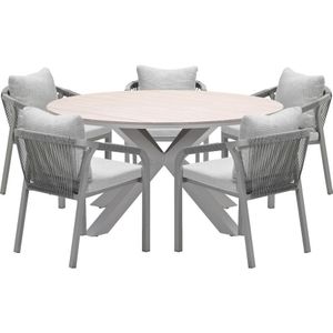 Garden Impressions Tarera tuinset 6-delig dakar sand - Tulli tuintafel Ø148x75 cm - light teak vironwood