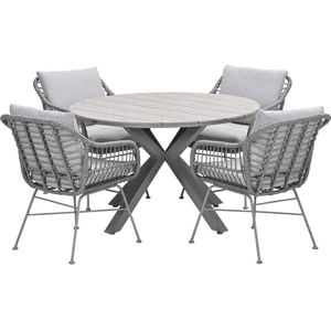 Garden Impressions Lucas tuinset 5-delig valley sand - Tulli tuintafel Ø122x75 cm - light teak vironwood