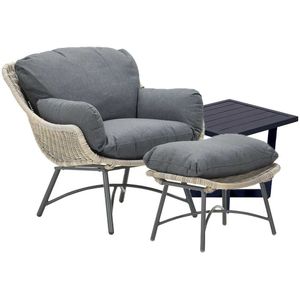 Garden Impressions Selene relax loungestoel incl. voetenbank en Kent bijzettafel - vintage willow