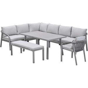 GARDEN IMPRESSIONS Tarera - 7 delige Loungediningset - Valley Sand Kussens - Aluminium - Rope